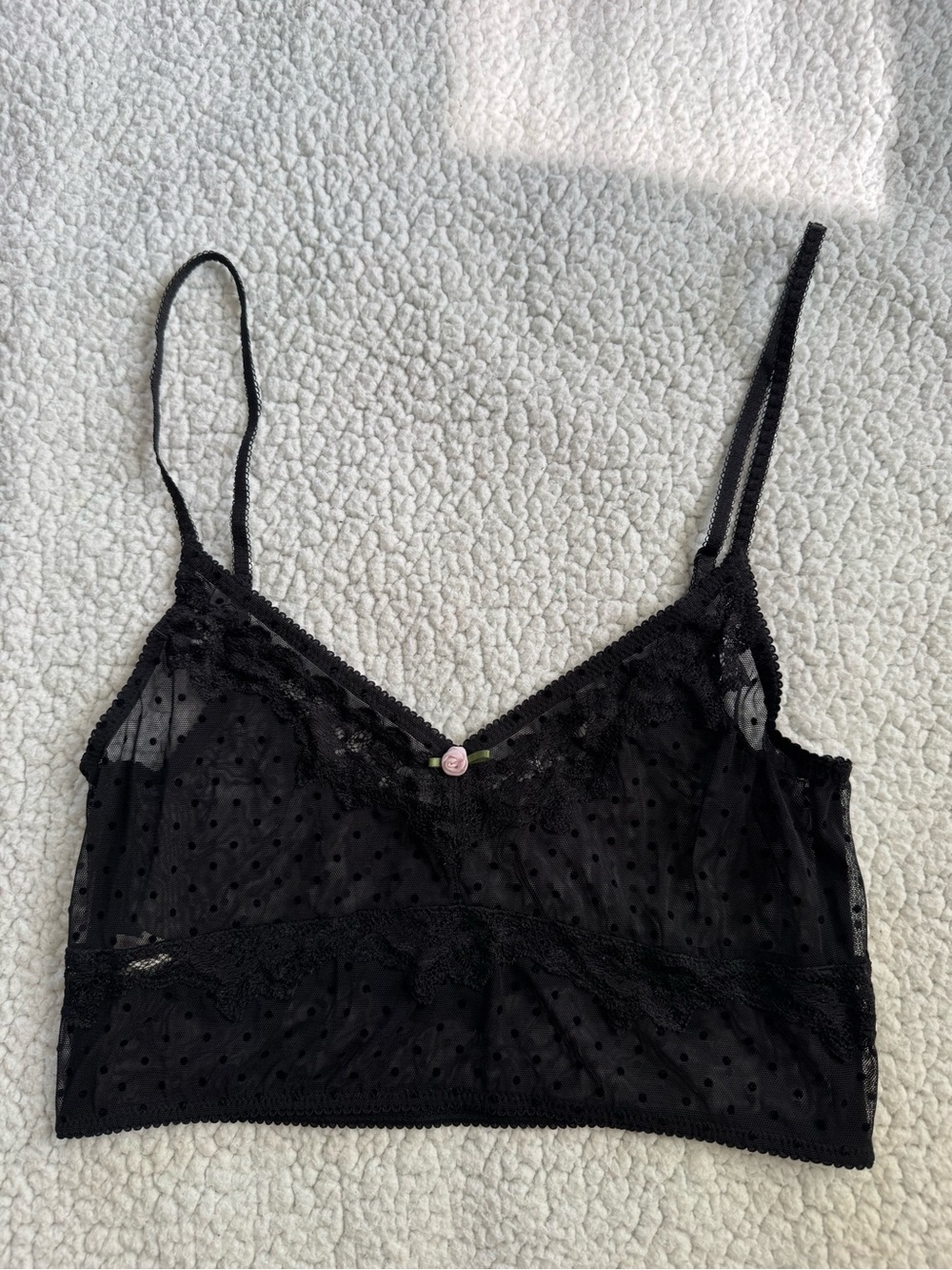 Intimately by Free People Black Sheer Polka Dot Lace Bralette